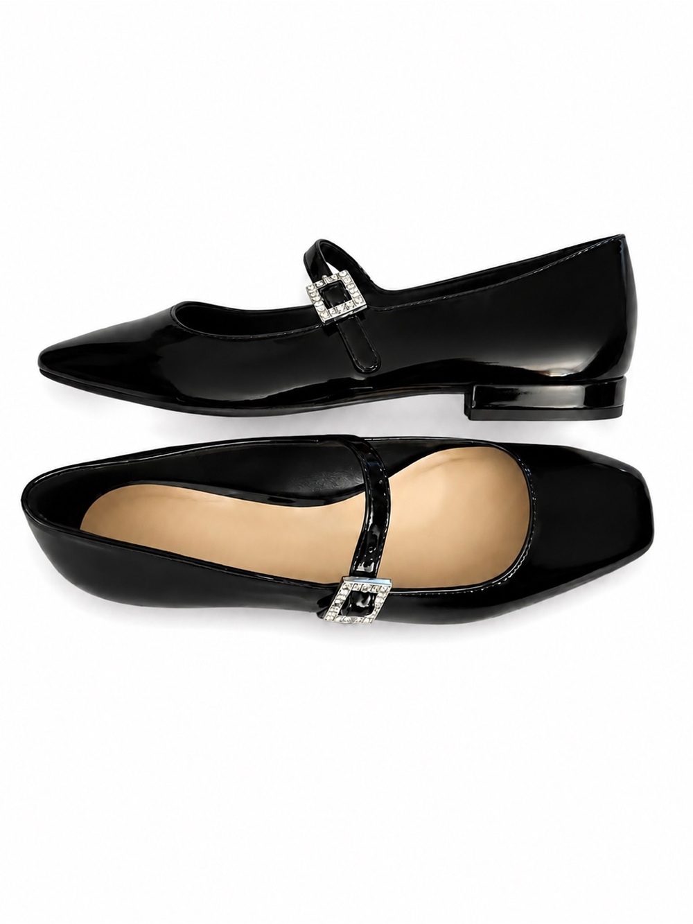 On 34ThBlack Patent Mary Jane Flats with Rhinestone Buckle Accent NWT